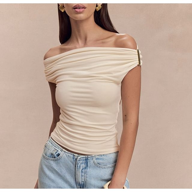Ruched Off-Shoulder Short-Sleeve Top