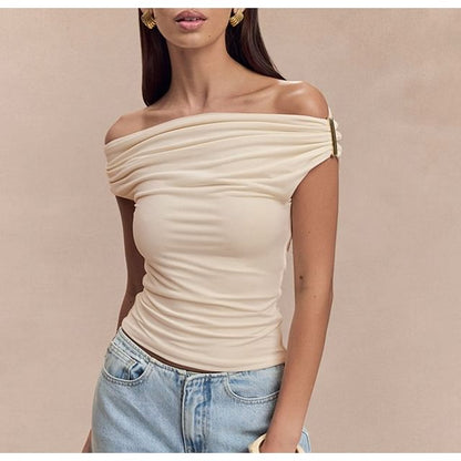 Ruched Off-Shoulder Short-Sleeve Top