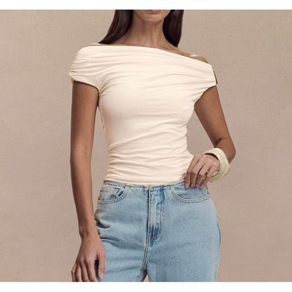 Ruched Off-Shoulder Short-Sleeve Top
