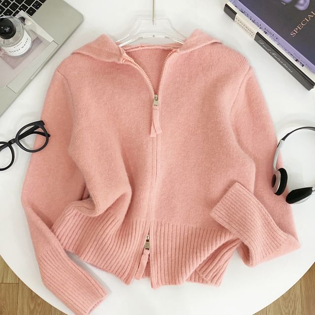 Plain Hooded Zip Cardigan