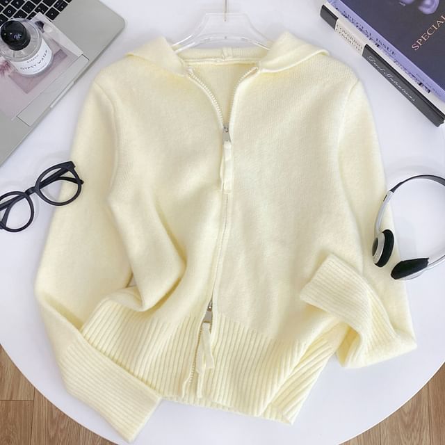 Plain Hooded Zip Cardigan