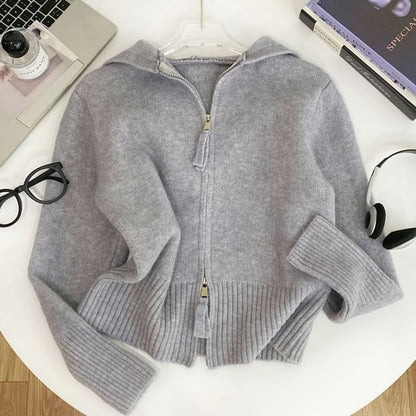 Plain Hooded Zip Cardigan