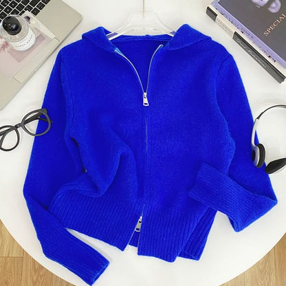 Plain Hooded Zip Cardigan