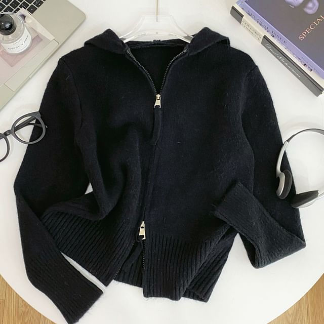 Plain Hooded Zip Cardigan