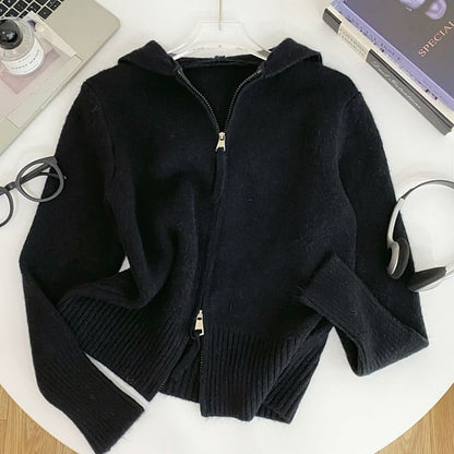 Plain Hooded Zip Cardigan