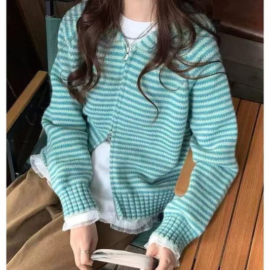 Striped Hood Zip Cardigan