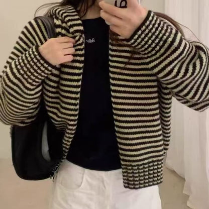 Striped Hood Zip Cardigan