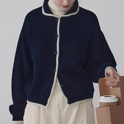 Peter Pan Collar Contrast Trim Button-Up Cardigan