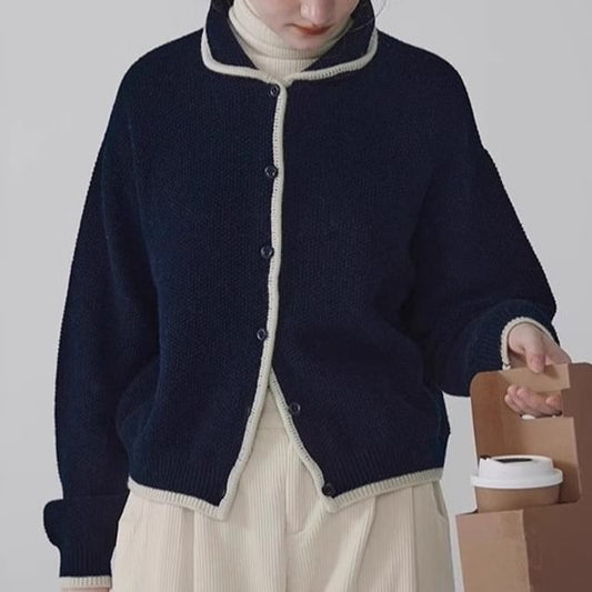 Peter Pan Collar Contrast Trim Button-Up Cardigan