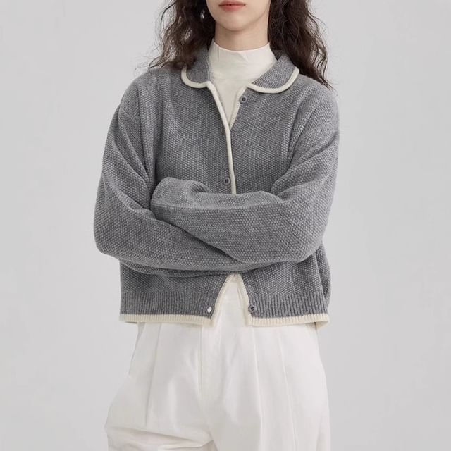 Peter Pan Collar Contrast Trim Button-Up Cardigan