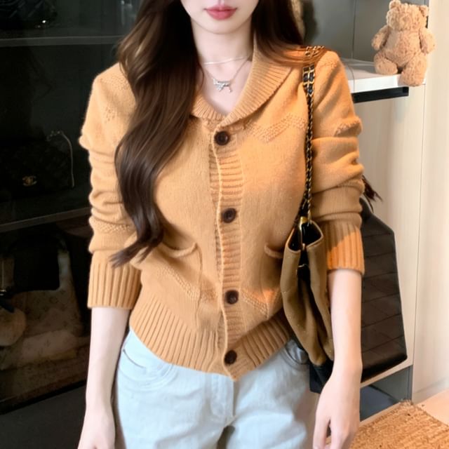 Plain Peter Pan Collar Button-Up Cardigan