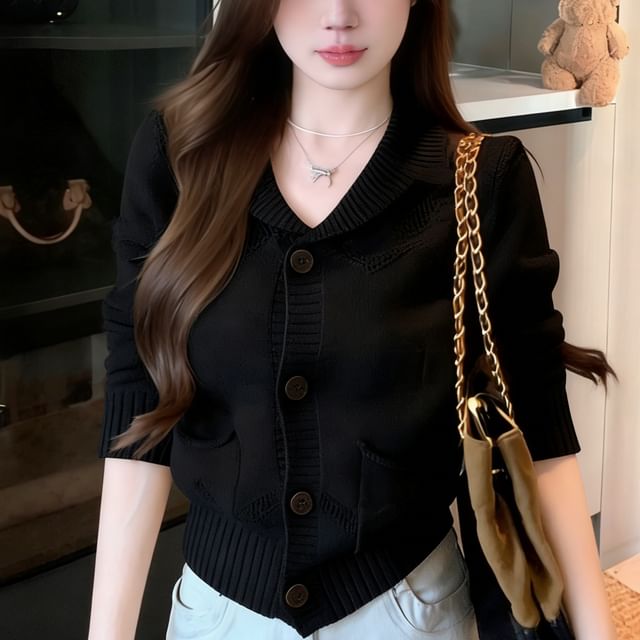 Plain Peter Pan Collar Button-Up Cardigan