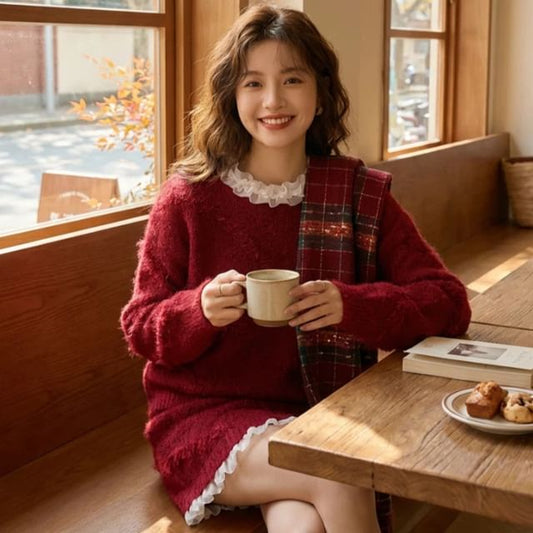 Ruffle Trim Sweater and Mini A-Line Skirt Set