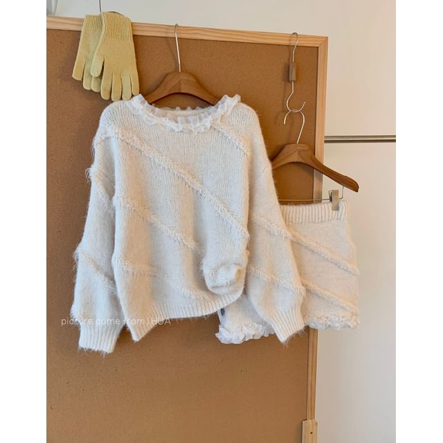 Ruffle Trim Sweater and Mini A-Line Skirt Set