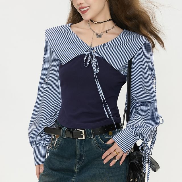 Two-Tone Collared Long-Sleeve Shirt