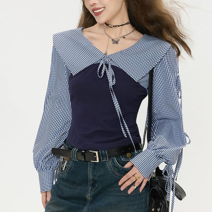 Two-Tone Collared Long-Sleeve Shirt