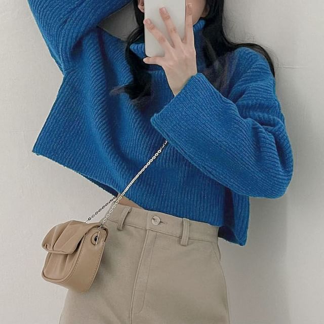Ribbed Turtleneck Sweater in Solid Tone