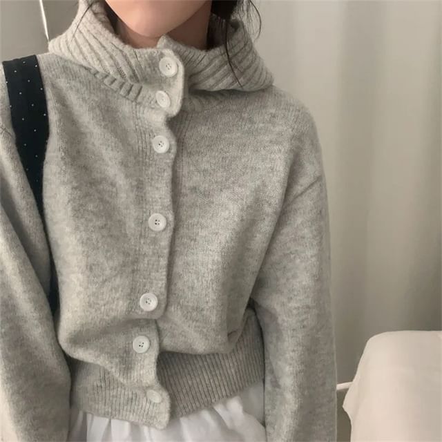 Stand Collar Plain Hood Cardigan