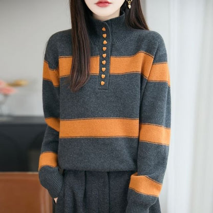 Striped Henley Pullover Sweater