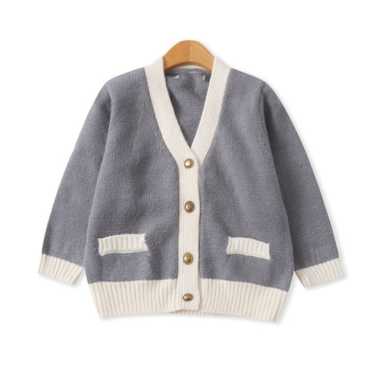 V-Neck Plain Contrast Trim Cardigan