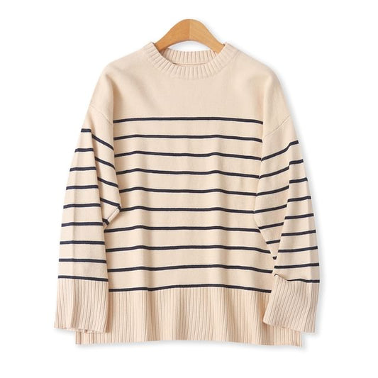 Striped Crew Neck Knit Sweater
