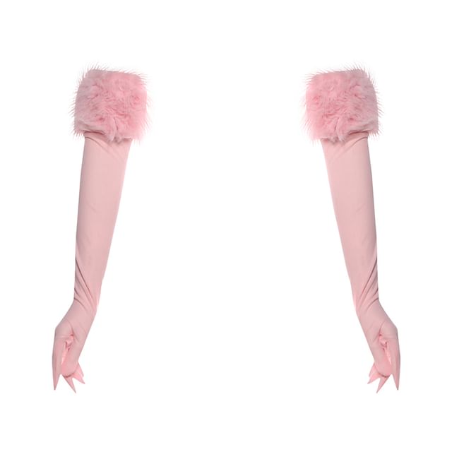 Strapless Fluffy Trim Top with Gloves