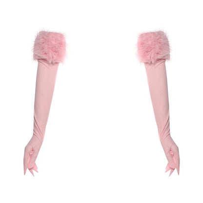 Strapless Fluffy Trim Top with Gloves