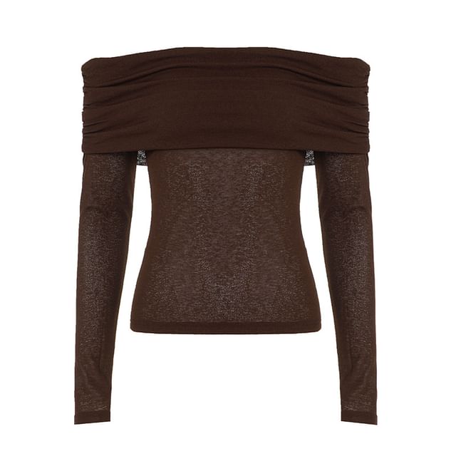 Ruched Long-Sleeve Off-Shoulder Tee