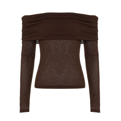 Ruched Long-Sleeve Off-Shoulder Tee