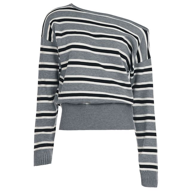 Striped Off-Shoulder Knit Pullover