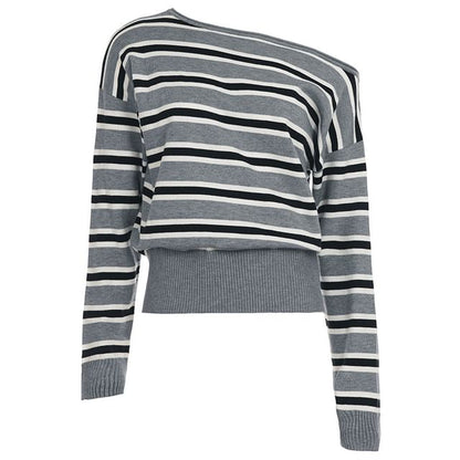 Striped Off-Shoulder Knit Pullover