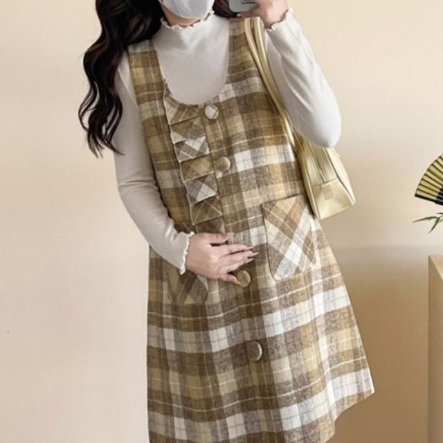 Maternity Plaid A-Line Dress and Top Set