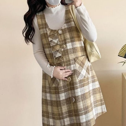 Maternity Plaid A-Line Dress and Top Set