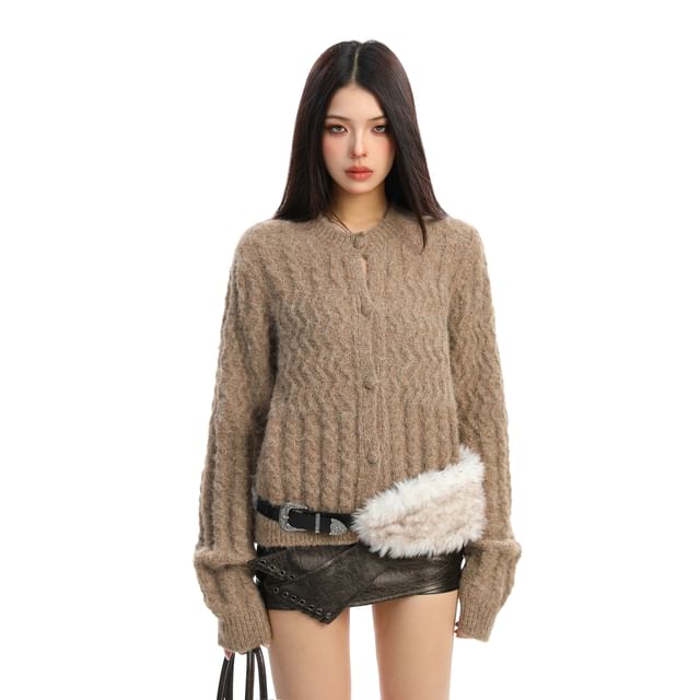 Crewneck Plain Button-Up Cardigan