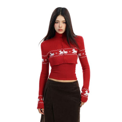 Mock Neck Cardigan with Camisole Two-Piece Set