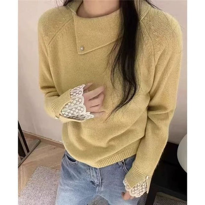 Lace Trim Collared Knit Pullover