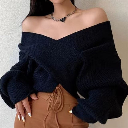 Ribbed V-Neck Sweater with Side Slit