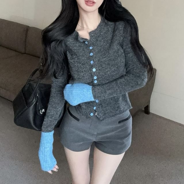 Crew Neck Two Tone Cardigan