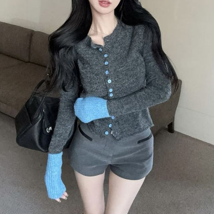 Crew Neck Two Tone Cardigan