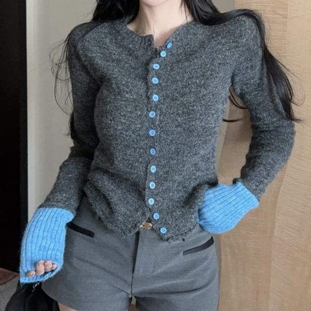 Crew Neck Two Tone Cardigan