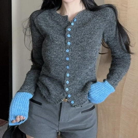 Crew Neck Two Tone Cardigan