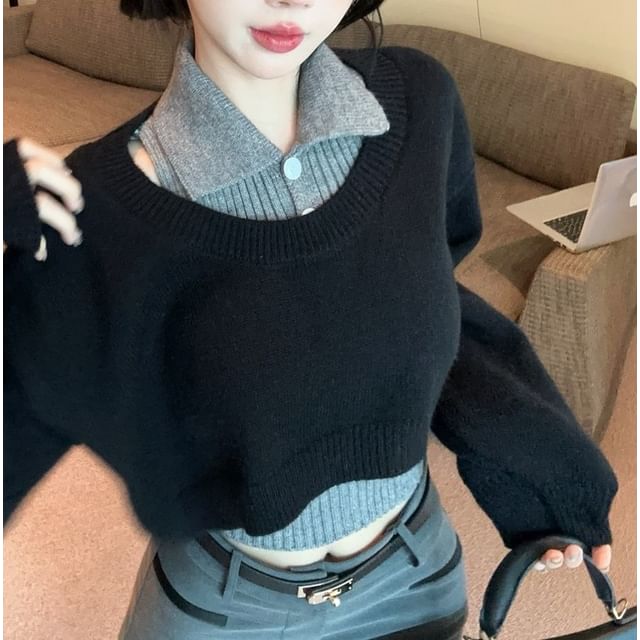 Cropped Sweater and Ribbed Tank Top Set