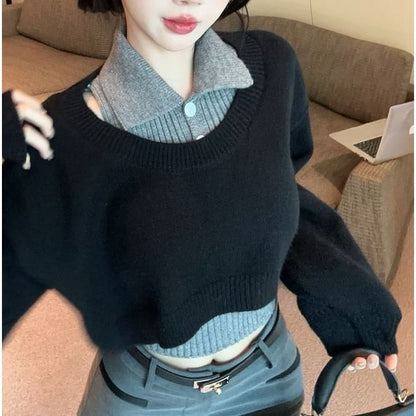 Cropped Sweater and Ribbed Tank Top Set