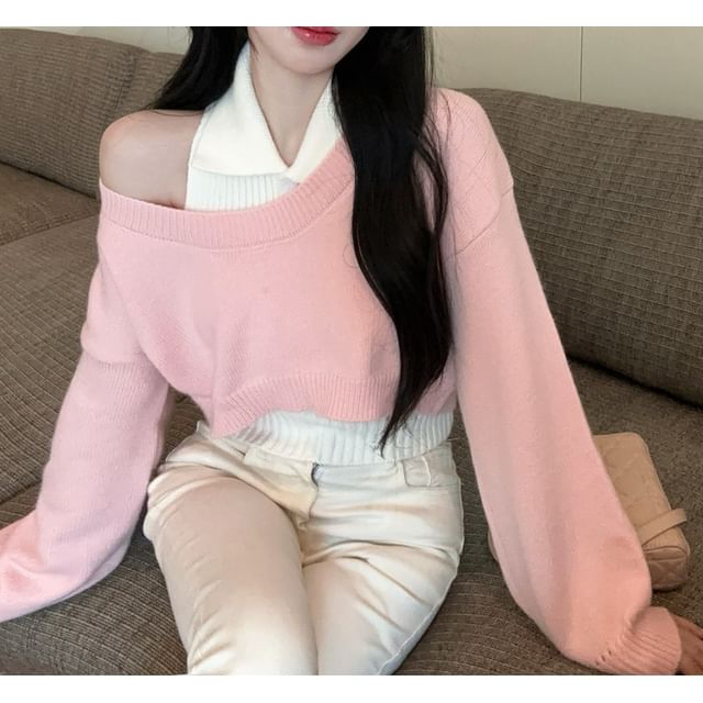 Cropped Sweater and Ribbed Tank Top Set