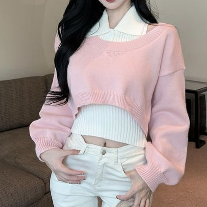 Cropped Sweater and Ribbed Tank Top Set