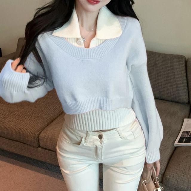 Cropped Sweater and Ribbed Tank Top Set