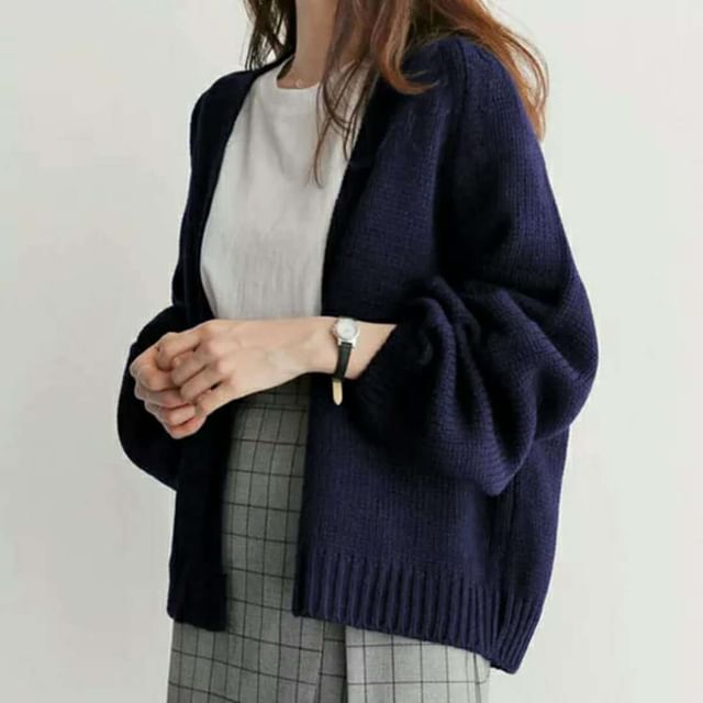 Open Front Plain Cardigan