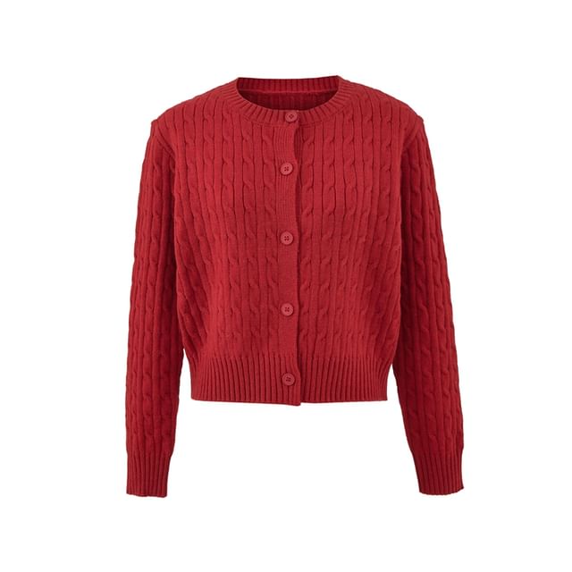 V-Neck Plain Cable Knit Button Up Cardigan