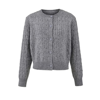 V-Neck Plain Cable Knit Button Up Cardigan