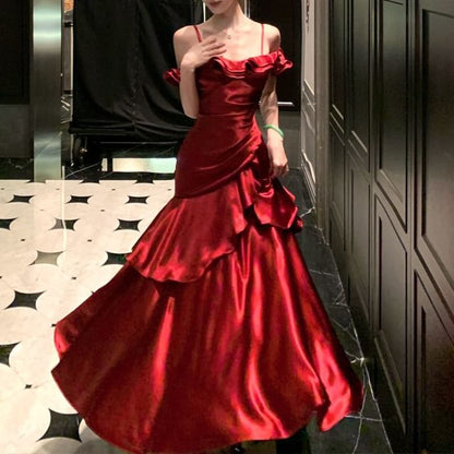 Cold Shoulder Tiered Plain A-Line Evening Gown